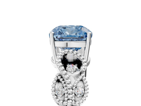 White gold Fancy Blue Cushion Cut Solitaire Milgrain Leaf Band with Prong Setting_5
