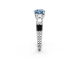White gold Fancy Blue Cushion Cut Solitaire Princess Side Stone Engraved Band Prong Setting Ring_14