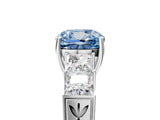White gold Fancy Blue Cushion Cut Solitaire Princess Side Stone Engraved Band Prong Setting Ring_17