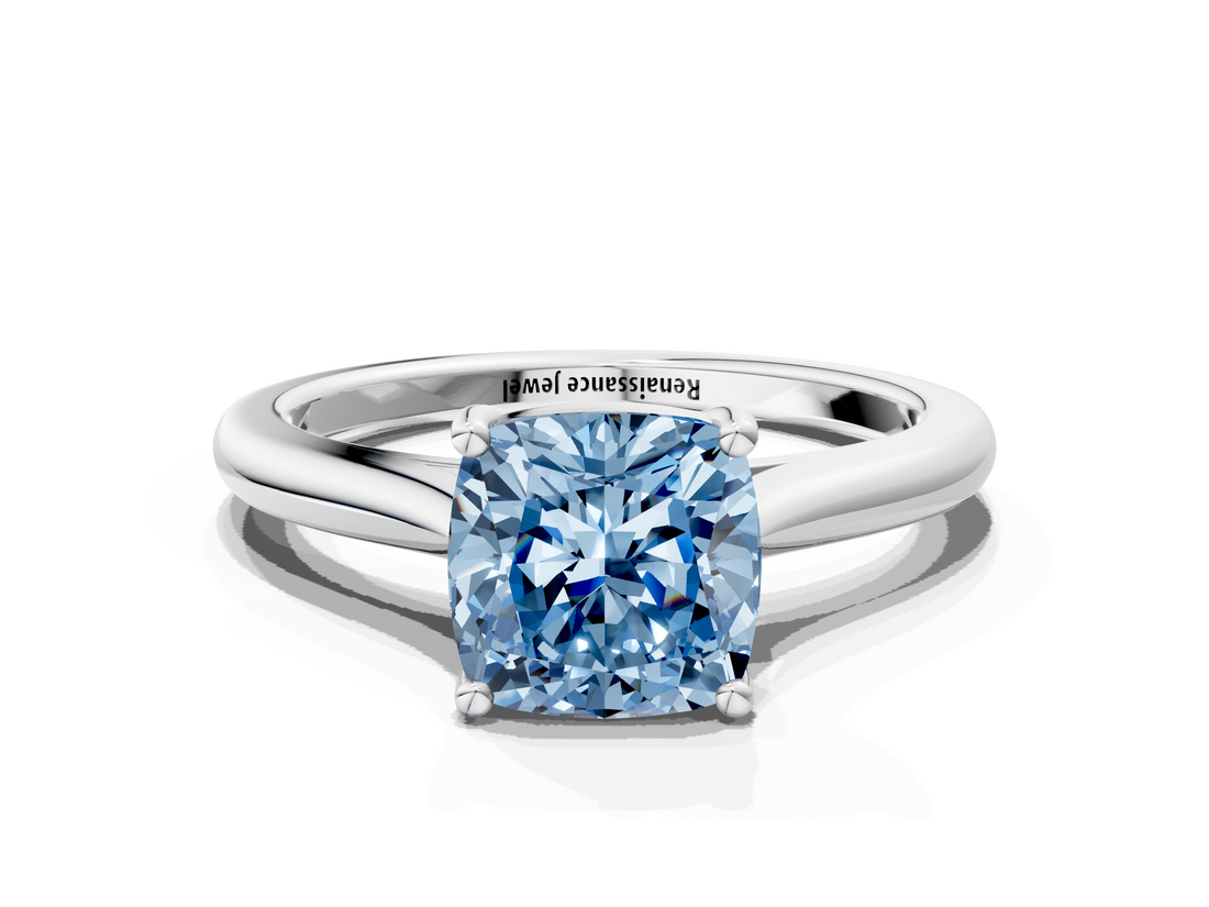 White gold Fancy Blue Cushion  Cut Solitaire Ring with Cathedral Band and Four-Prong Setting_71