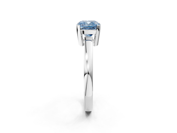 Platinum Fancy Blue Cushion  Cut Solitaire Ring with Four-Prong Setting and Classic Band