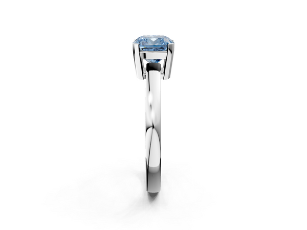 Platinum Fancy Blue Cushion  Cut Solitaire Ring with Four-Prong Setting and Classic Band