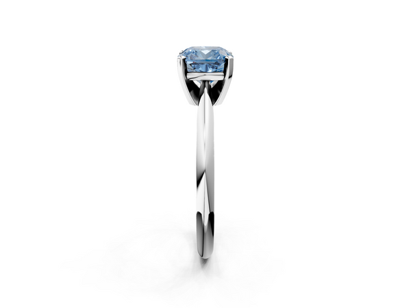 Platinum Fancy Blue Cushion  Cut Solitaire Ring with Four-Prong Setting on a Classic Band