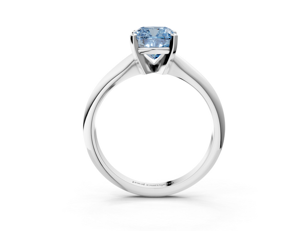 Platinum Fancy Blue Cushion  Cut Solitaire Ring with Four-Prong Setting on a Classic Band