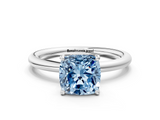 White gold Fancy Blue Cushion  Cut Solitaire Ring with Thin Band and Four-Prong Setting_16