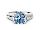 White gold Fancy Blue Cushion Cut Solitaire Tension Set Diamond Ring with Split Shank Band_24