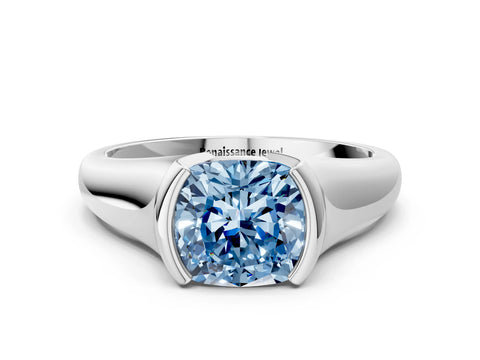White gold Fancy Blue Cushion Cut Solitaire Tension Set Diamond Ring with Split Shank Band_24