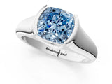 White gold Fancy Blue Cushion Cut Solitaire Tension Set Diamond Ring with Split Shank Band_25
