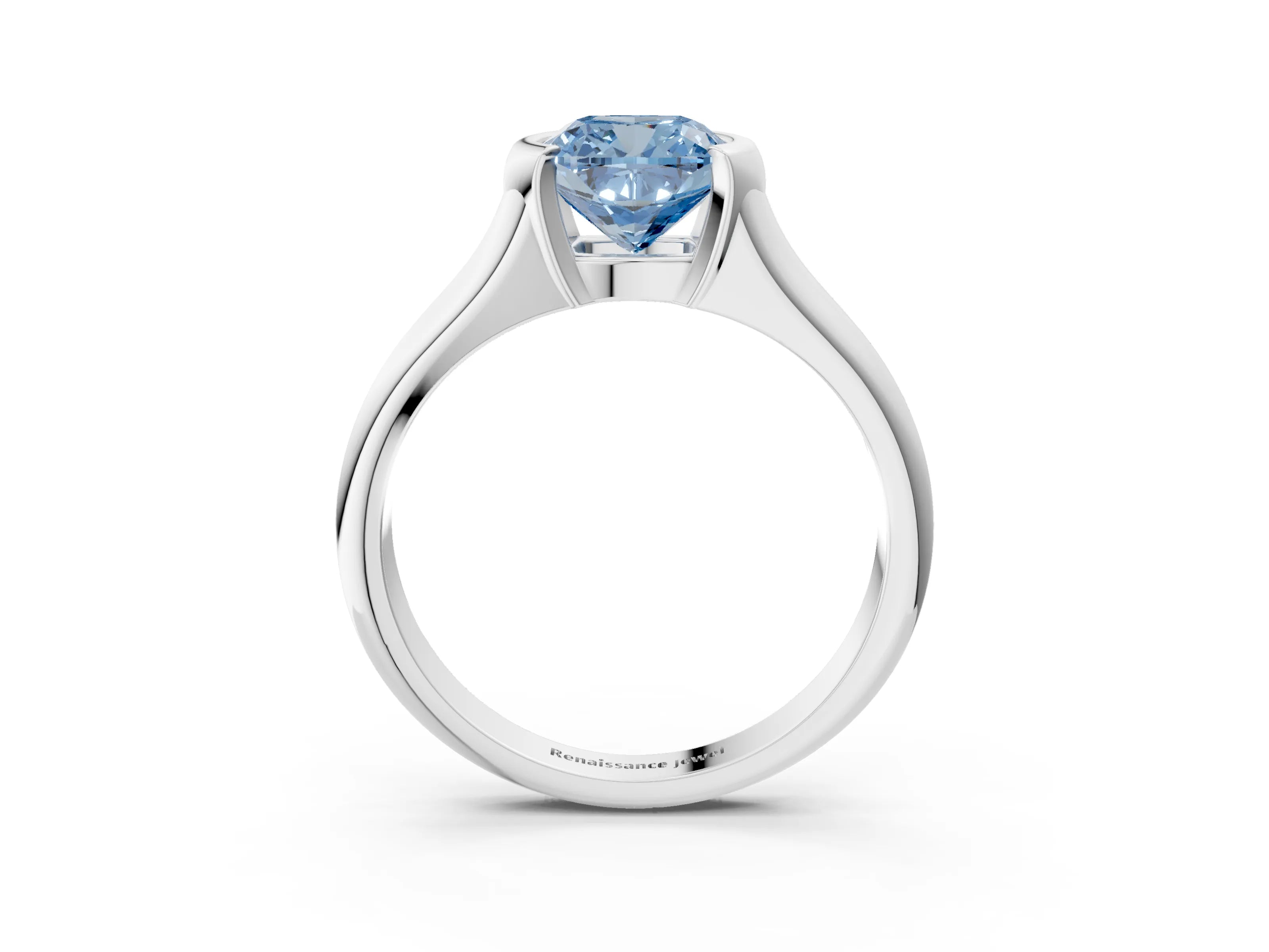 White gold Fancy Blue Cushion Cut Solitaire Tension Set Diamond Ring with Split Shank Band_27