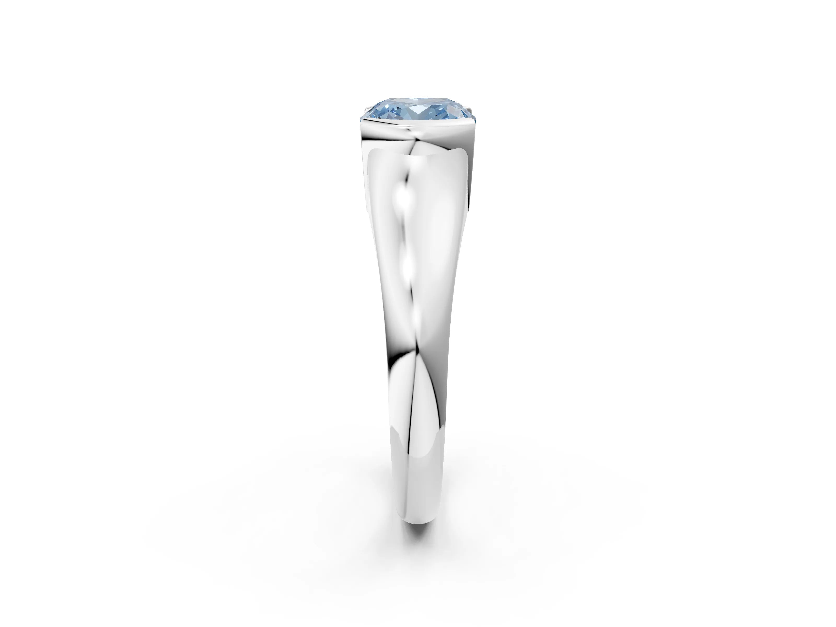 White gold Fancy Blue Cushion Cut Solitaire Tension Set Diamond Ring with Split Shank Band_2
