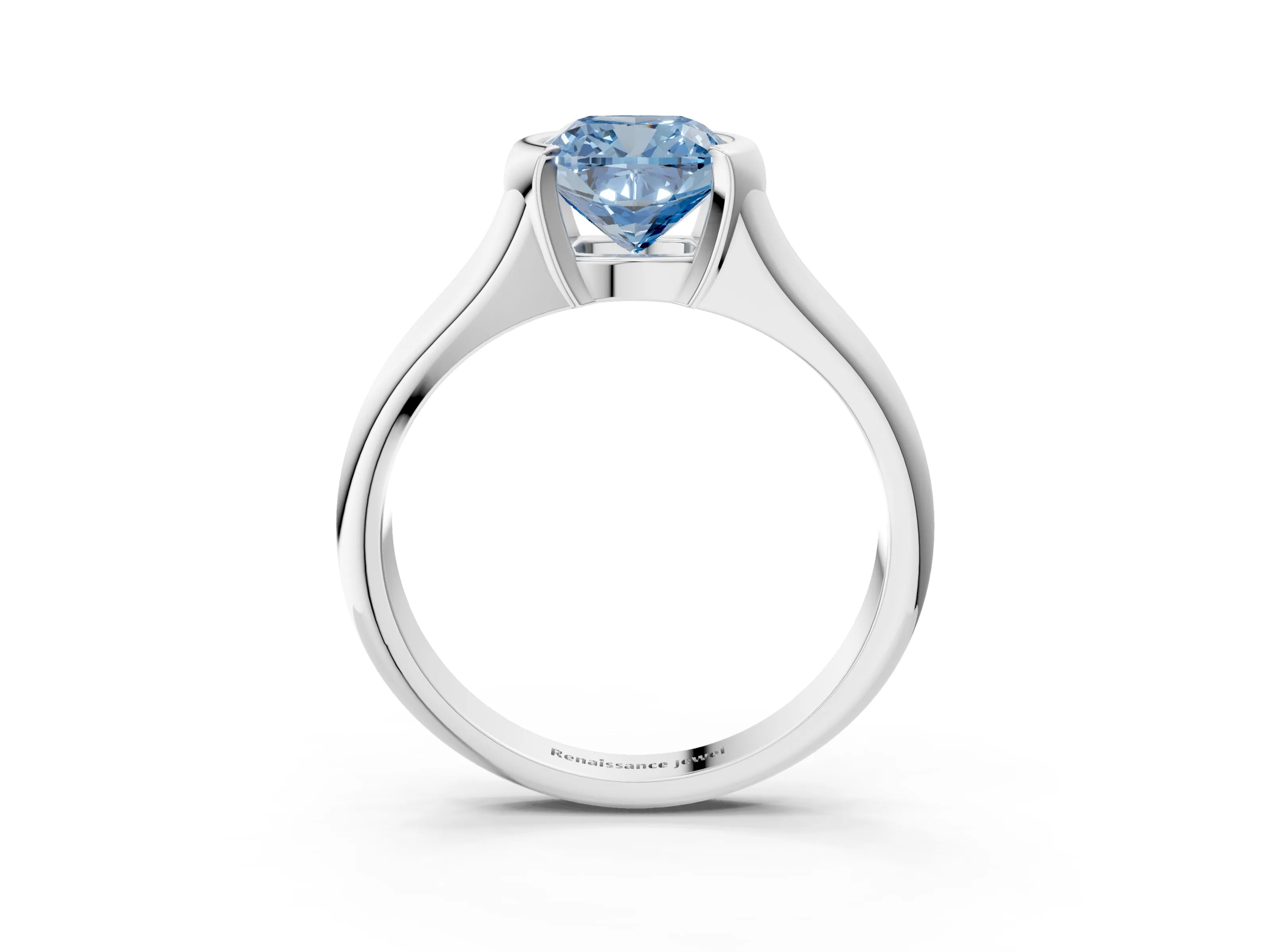 White gold Fancy Blue Cushion Cut Solitaire Tension Set Diamond Ring with Split Shank Band_3