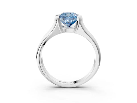 White gold Fancy Blue Cushion Cut Solitaire Tension Set Diamond Ring with Split Shank Band_3