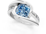 White gold Fancy Blue Cushion Cut Solitaire Tension-Set Diamond Split Shank Ring_1