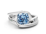 White gold Fancy Blue Cushion Cut Solitaire Tension-Set Diamond Split Shank Ring