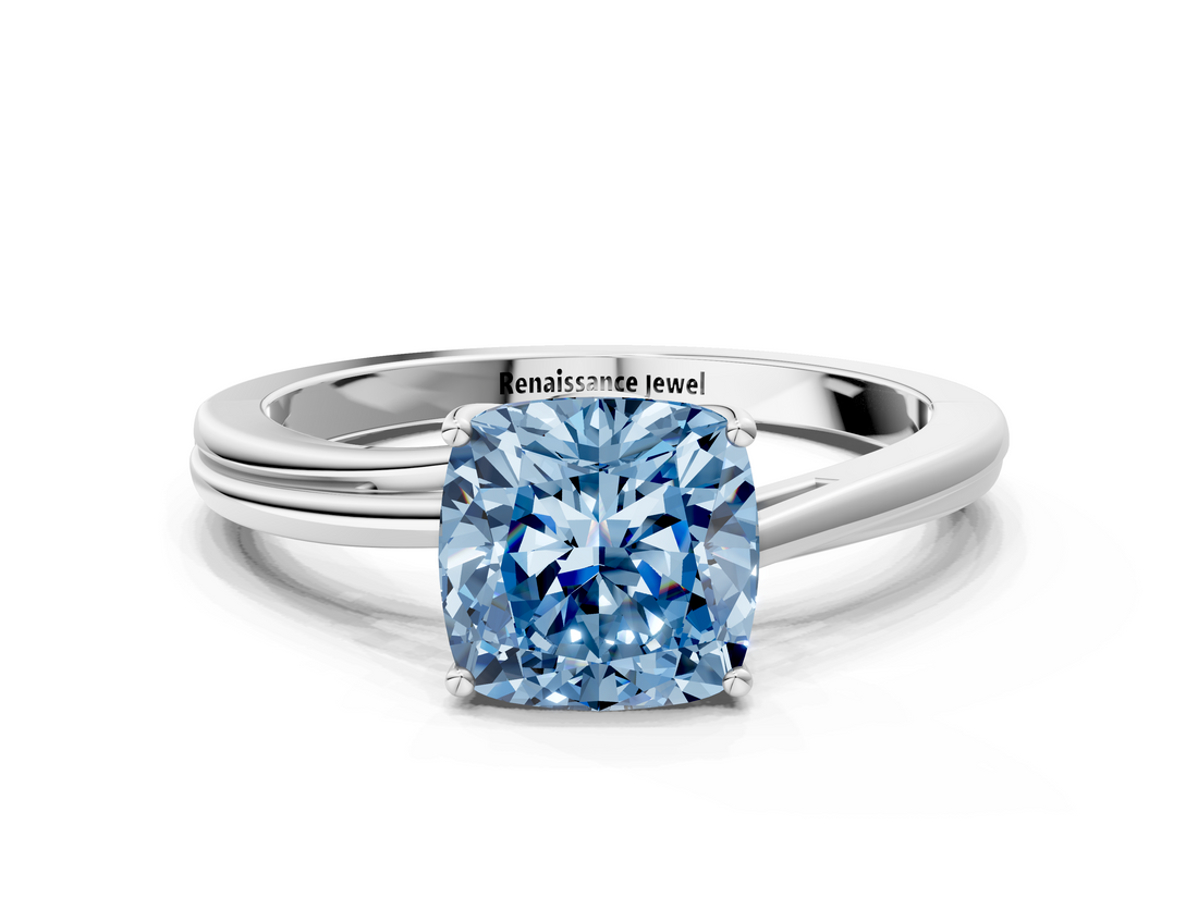 White gold Fancy Blue Cushion  Cut Solitaire Twist Band Ring with Four-Prong Setting_23