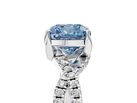 White gold Fancy Blue Cushion Cut Solitaire Twist Pave Diamond Engagement Ring with Prong Setting_17