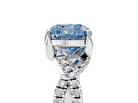 White gold Fancy Blue Cushion Cut Solitaire Twist Pave Diamond Engagement Ring with Prong Setting_5