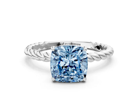White gold Fancy Blue Cushion Cut Solitaire Twisted Band 4-Prong Ring_24
