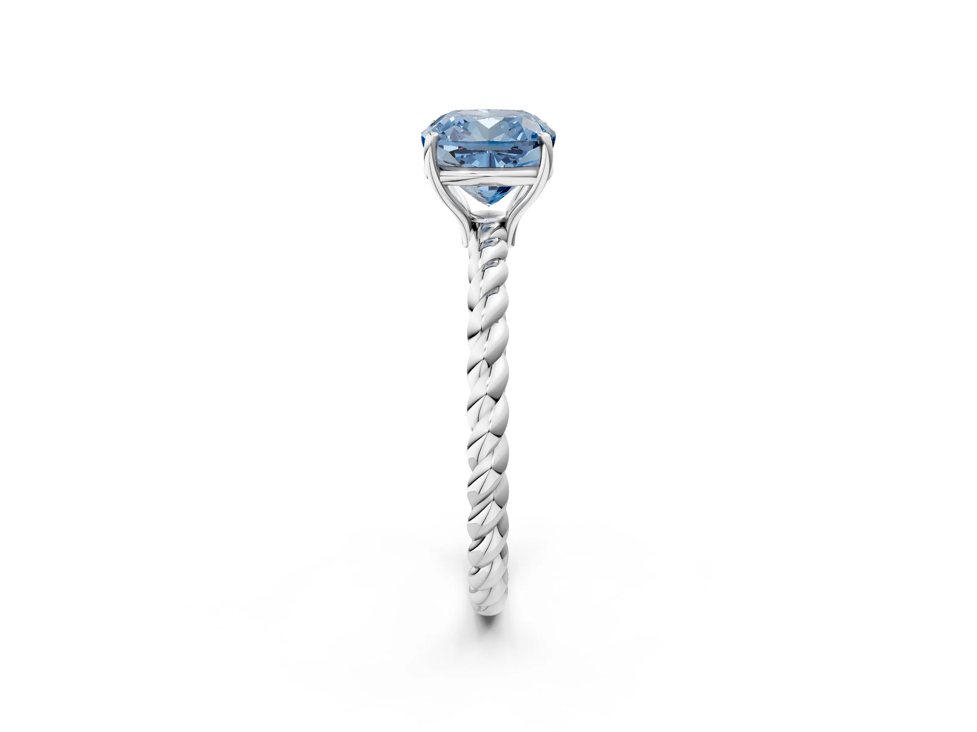 White gold Fancy Blue Cushion Cut Solitaire Twisted Band 4-Prong Ring_26