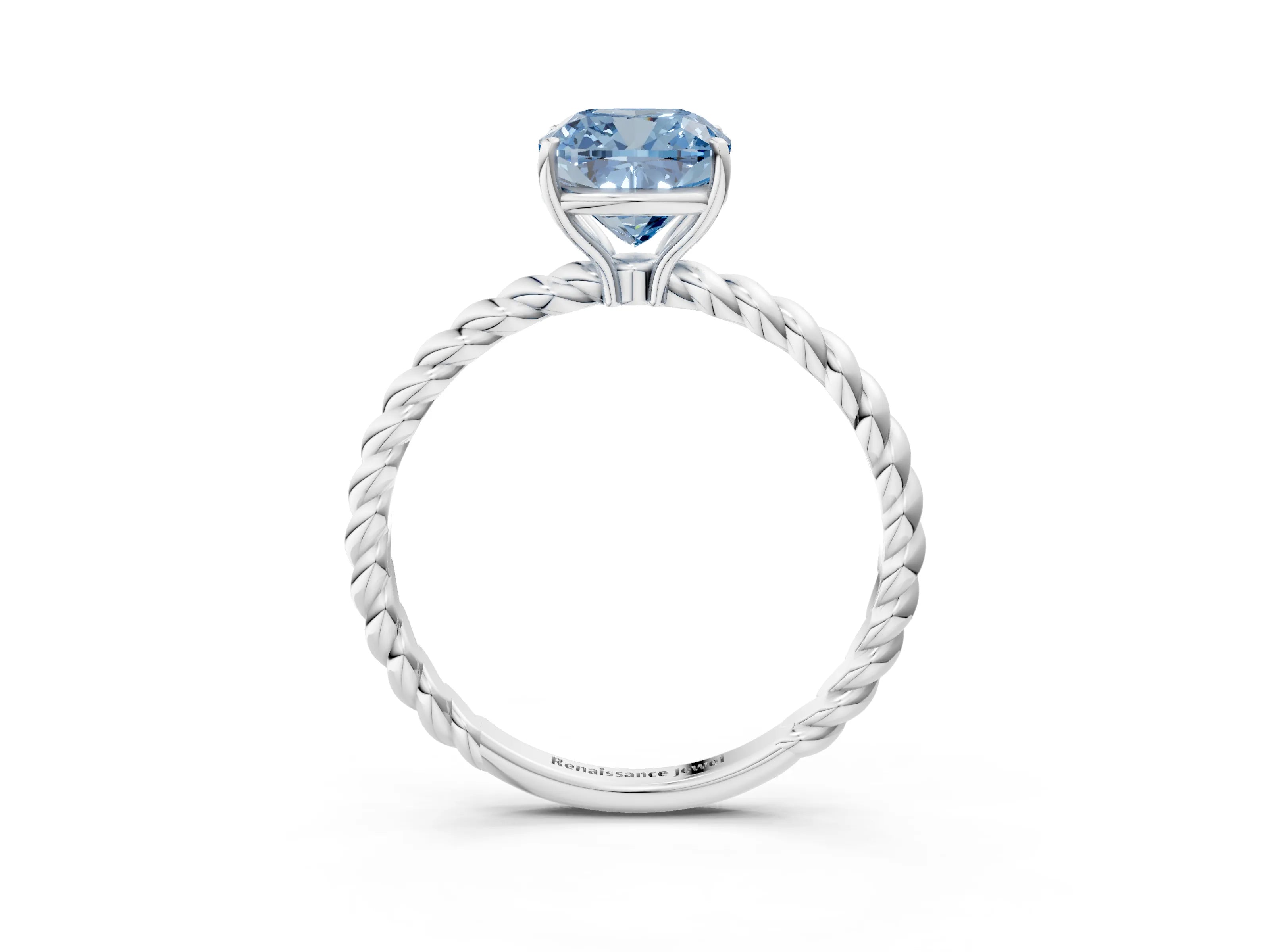 White gold Fancy Blue Cushion Cut Solitaire Twisted Band 4-Prong Ring_27