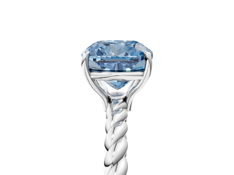 White gold Fancy Blue Cushion Cut Solitaire Twisted Band 4-Prong Ring_29