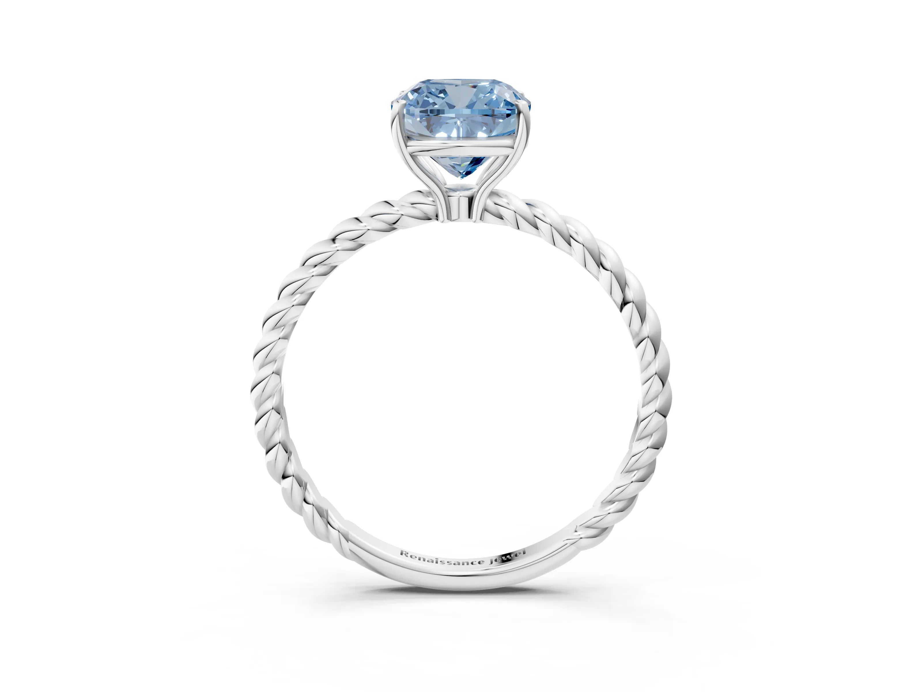 White gold Fancy Blue Cushion Cut Solitaire Twisted Band 4-Prong Ring_39