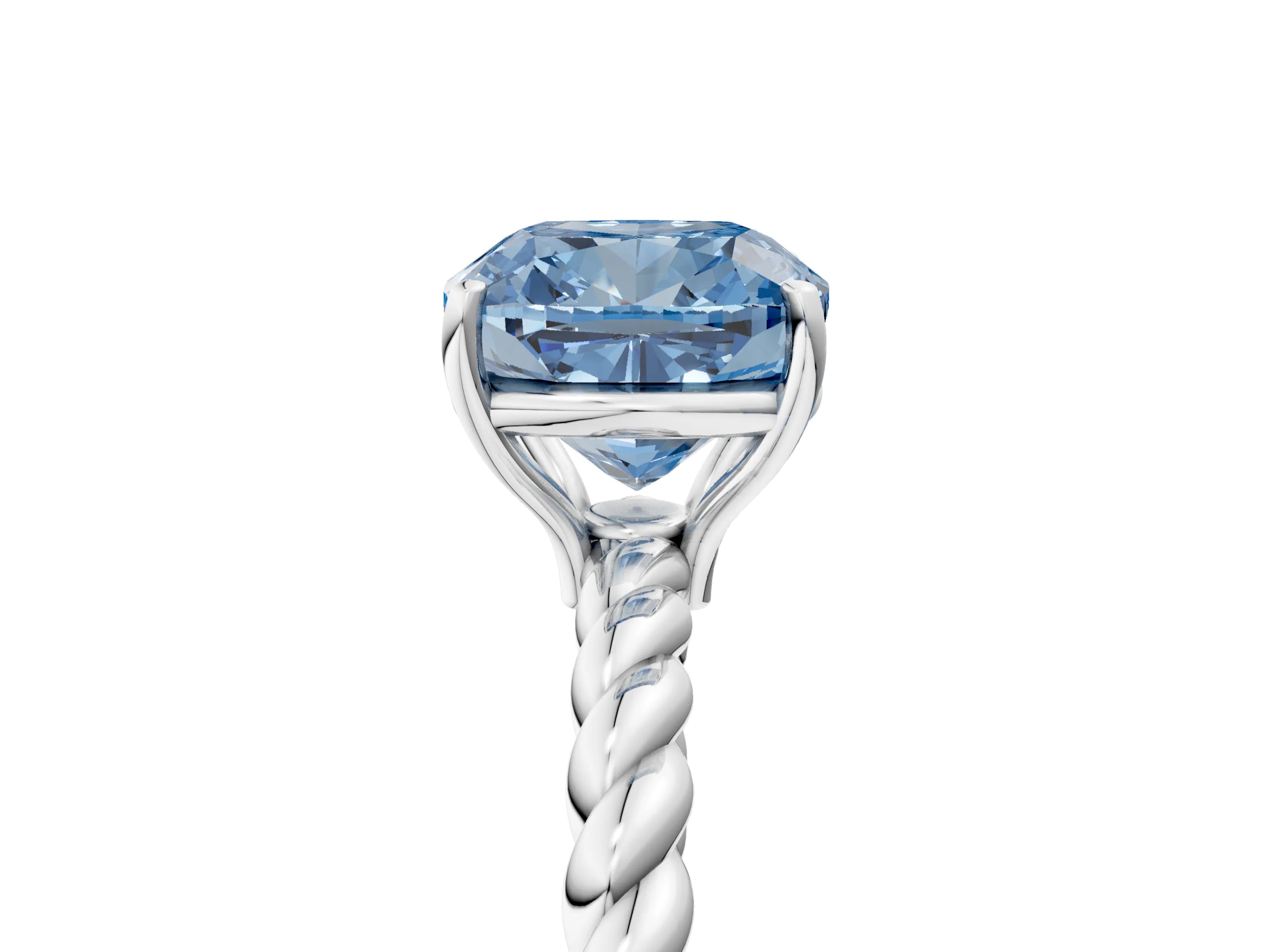 White gold Fancy Blue Cushion Cut Solitaire Twisted Band 4-Prong Ring_41