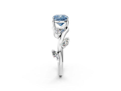 White gold Fancy Blue Cushion Cut Solitaire Twisted Band Marquise Accent Prong Setting Ring_2