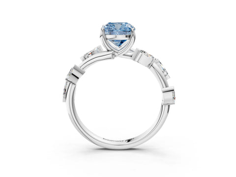 White gold Fancy Blue Cushion Cut Solitaire Twisted Band Marquise Accent Prong Setting Ring_3