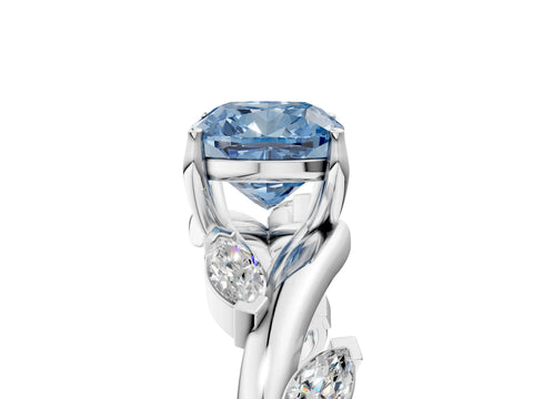 White gold Fancy Blue Cushion Cut Solitaire Twisted Band Marquise Accent Prong Setting Ring_5
