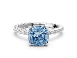 White gold Fancy Blue Cushion  Cut Solitaire Twisted Band with Four-Prong Setting_82