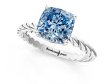 White gold Fancy Blue Cushion  Cut Solitaire Twisted Band with Four-Prong Setting_83