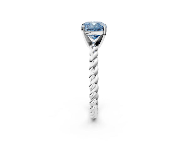 White gold Fancy Blue Cushion  Cut Solitaire Twisted Band with Four-Prong Setting