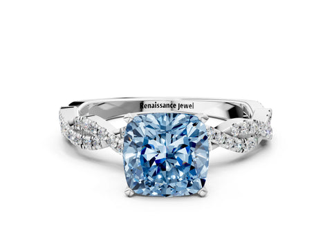 White gold Fancy Blue Cushion Cut Solitaire Twisted Pave Band with Four-Prong Setting_15