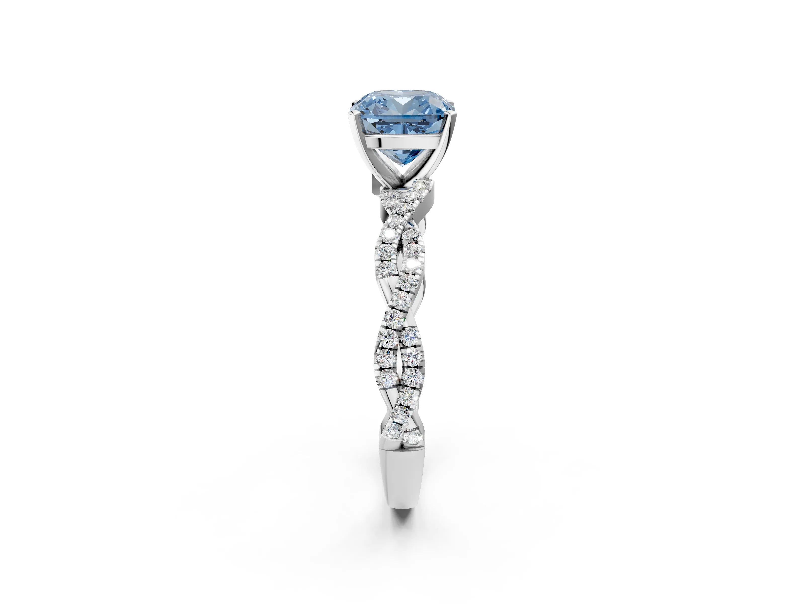 White gold Fancy Blue Cushion Cut Solitaire Twisted Pave Band with Four-Prong Setting_17
