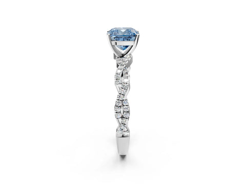 White gold Fancy Blue Cushion Cut Solitaire Twisted Pave Band with Four-Prong Setting_17