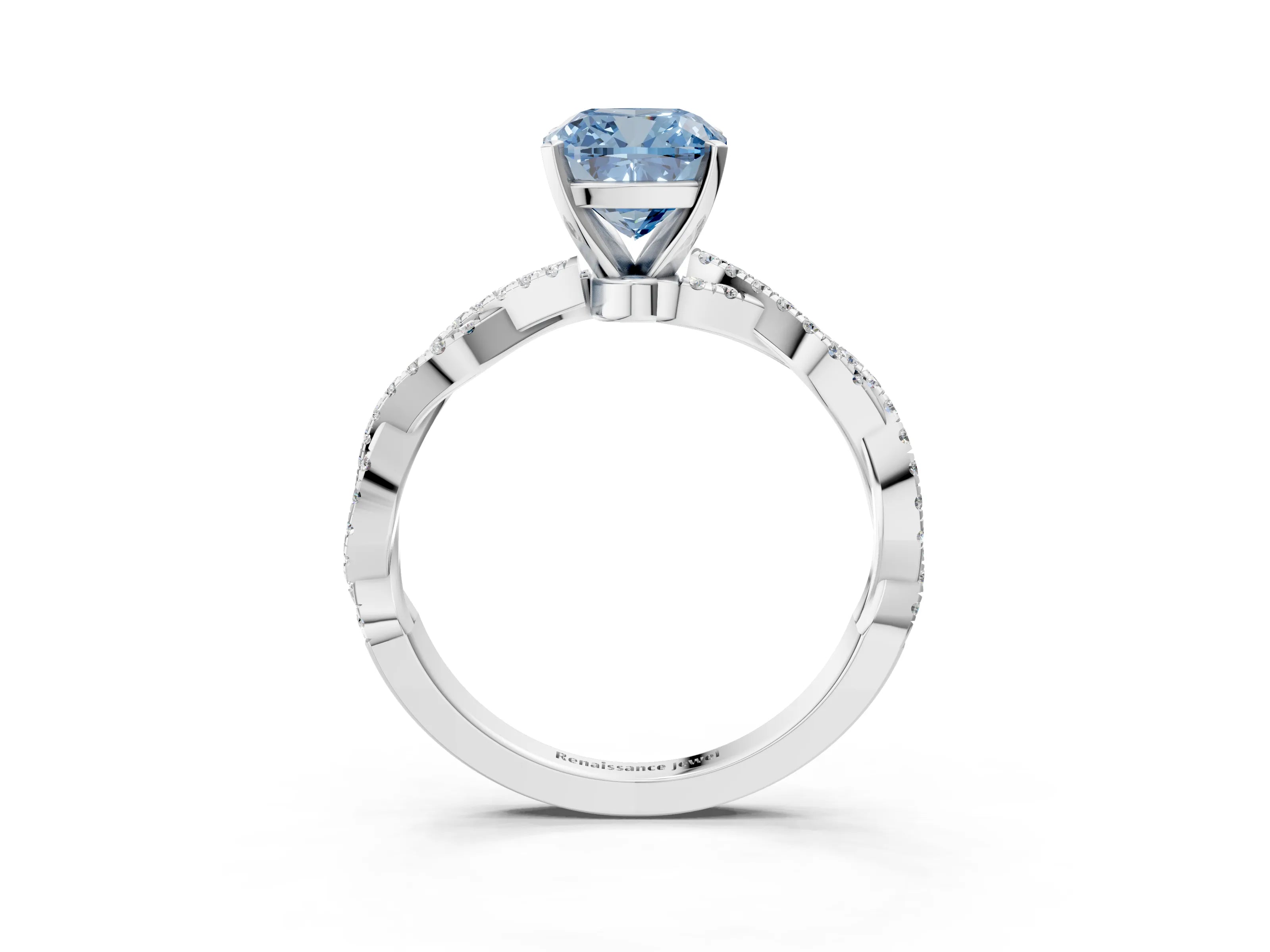 White gold Fancy Blue Cushion Cut Solitaire Twisted Pave Band with Four-Prong Setting_18
