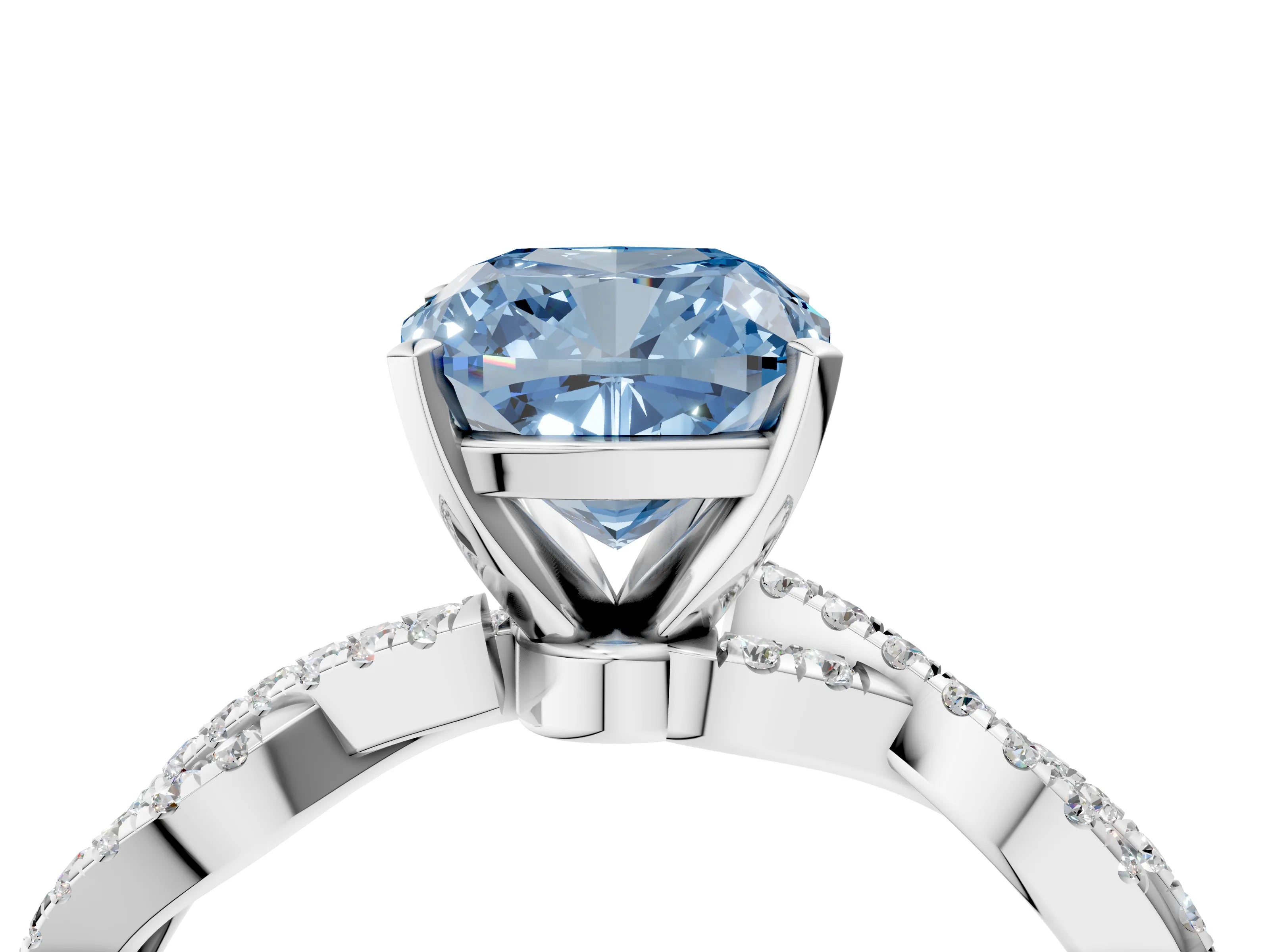 White gold Fancy Blue Cushion Cut Solitaire Twisted Pave Band with Four-Prong Setting_19