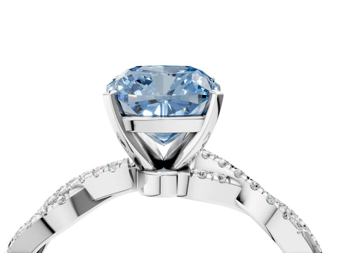 White gold Fancy Blue Cushion Cut Solitaire Twisted Pave Band with Four-Prong Setting_19