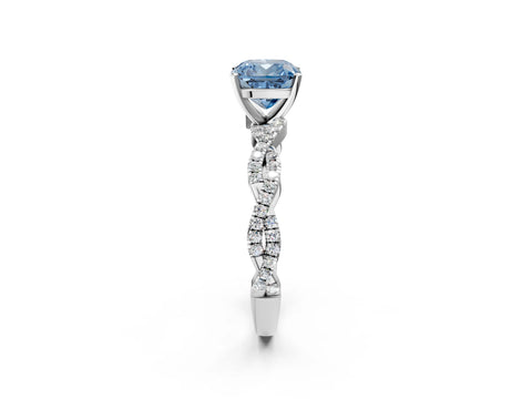 White gold Fancy Blue Cushion Cut Solitaire Twisted Pave Band with Four-Prong Setting_5