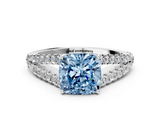 White gold Fancy Blue Cushion  Cut Split Shank Pave Diamond Engagement Ring with Four-Prong Setting_24
