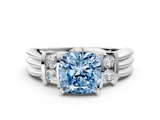 White gold Fancy Blue Cushion  Cut Three-Stone Channel Set Ring with Bar Prongs_58