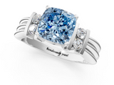 White gold Fancy Blue Cushion  Cut Three-Stone Channel Set Ring with Bar Prongs_60