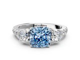 White gold Fancy Blue Cushion  Cut Three-Stone Diamond Pave Band with Prong Setting_32