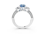 White gold Fancy Blue Cushion Cut Three-Stone Diamond Ring with Pavé Band and Four-Prong Setting_27