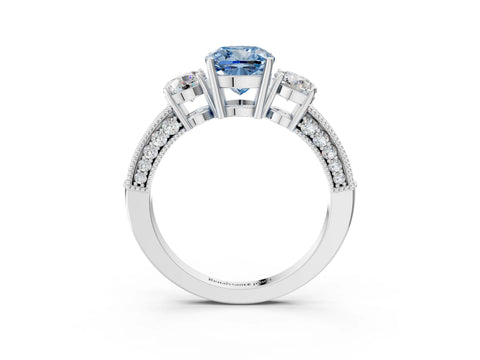 White gold Fancy Blue Cushion Cut Three-Stone Diamond Ring with Pavé Band and Four-Prong Setting_27