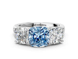 White gold Fancy Blue Cushion Cut Three-Stone Diamond Ring with Prong Setting on a Classic Band_12