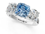 White gold Fancy Blue Cushion Cut Three-Stone Diamond Ring with Prong Setting on a Classic Band_13