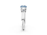 White gold Fancy Blue Cushion Cut Three-Stone Diamond Ring with Prong Setting on a Classic Band_14