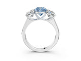 White gold Fancy Blue Cushion Cut Three-Stone Diamond Ring with Prong Setting on a Classic Band_15